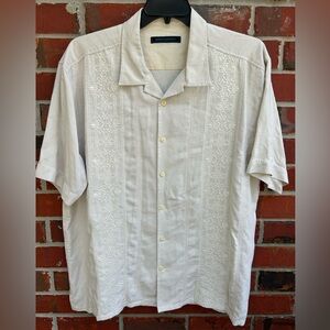 NeoClassica Men’s 100% Silk Textured XXL Cream  Short Sleeve Button Up Shirt C5